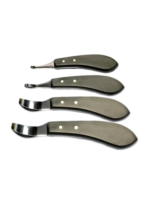 Describes Blackwood Farrier Hoof Knife Set of 4 - X-Small, Small, Medium & Large